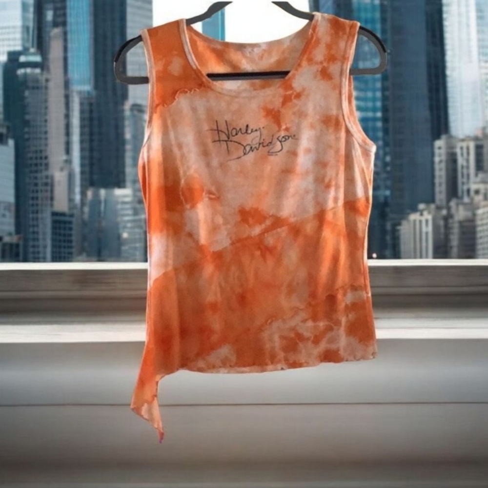 Harley Davidson Tank top Bike week size Sleeveless sleeve tied dyed oran…